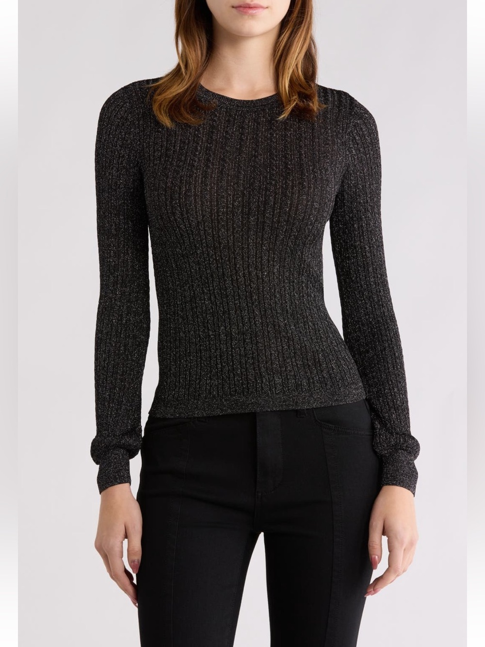 Paige Ribbed Metallic Sparkle Charcoal Crewneck Sweater - Hard to Find! 🖤✨